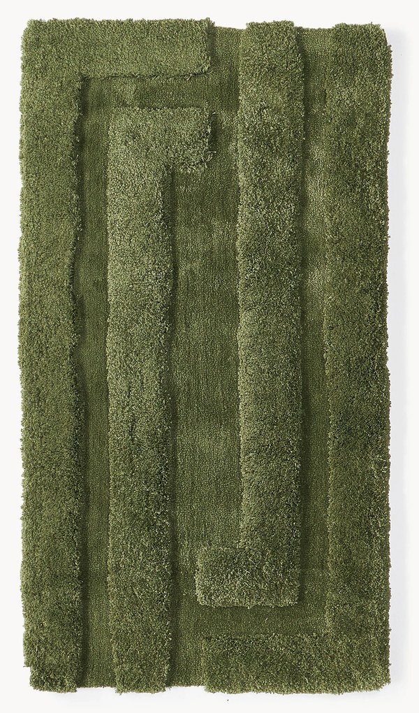 Tapete felpudo com pelo comprido em relevo Genève verde escuro