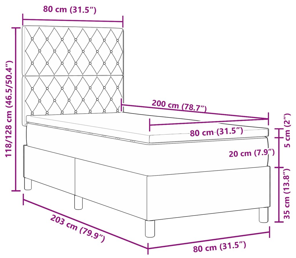 Cama Box com Colchão vidaXL Preto 80x200 cm Veludo