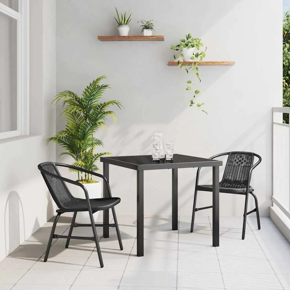 vidaXL Conjunto de Jantar para Jardim 3 pcs Preto Aço revestido a pó