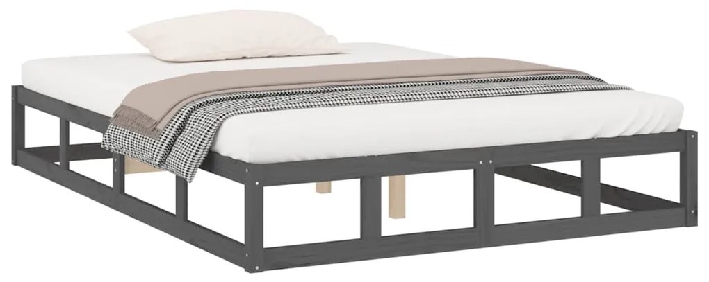 Estrutura de cama casal 135x190 cm madeira maciça cinzento