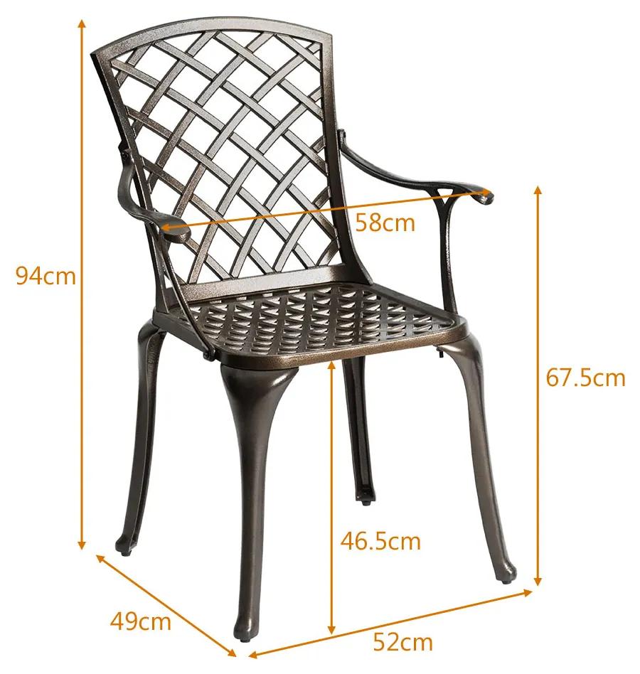 Conjunto de 2 Cadeiras Jardim em Alumínio Fundido Maciço Cadeiras Multiusos em Alumínio Fundido para Pátio de Jardim  52 x 49 x 94 cm Bronze