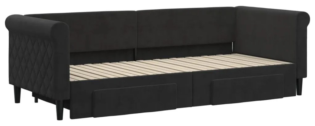 Sofá-cama com gavetão e gavetas 80x200 cm veludo preto