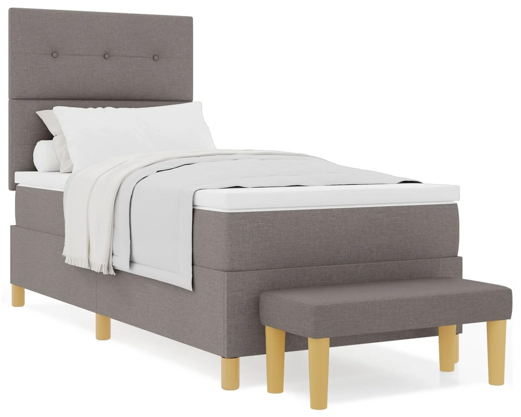 Cama Box Spring com Colchão e Banco Taupe 80x200 cm Tecido