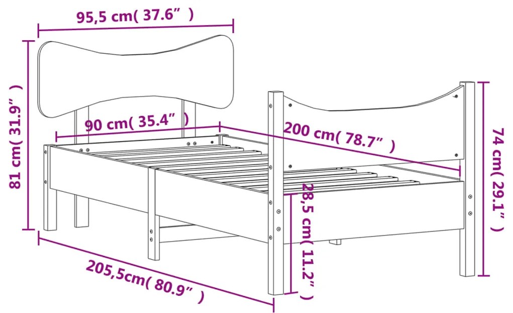 Cama sem colchão 90x200 cm pinho maciço castanho-mel