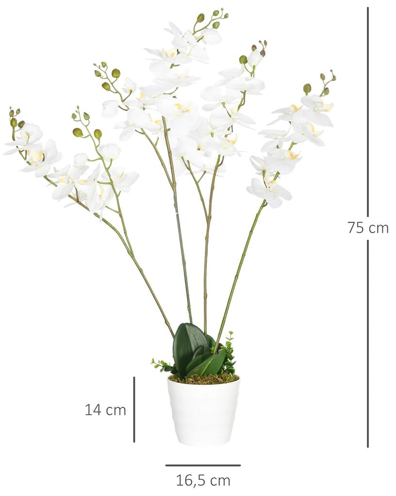 Planta Artificial Orquídea com Vaso Orquídea Artificial para Decoração de Casa Centro de Mesa Casamento Ø16,5x75 cm Branco
