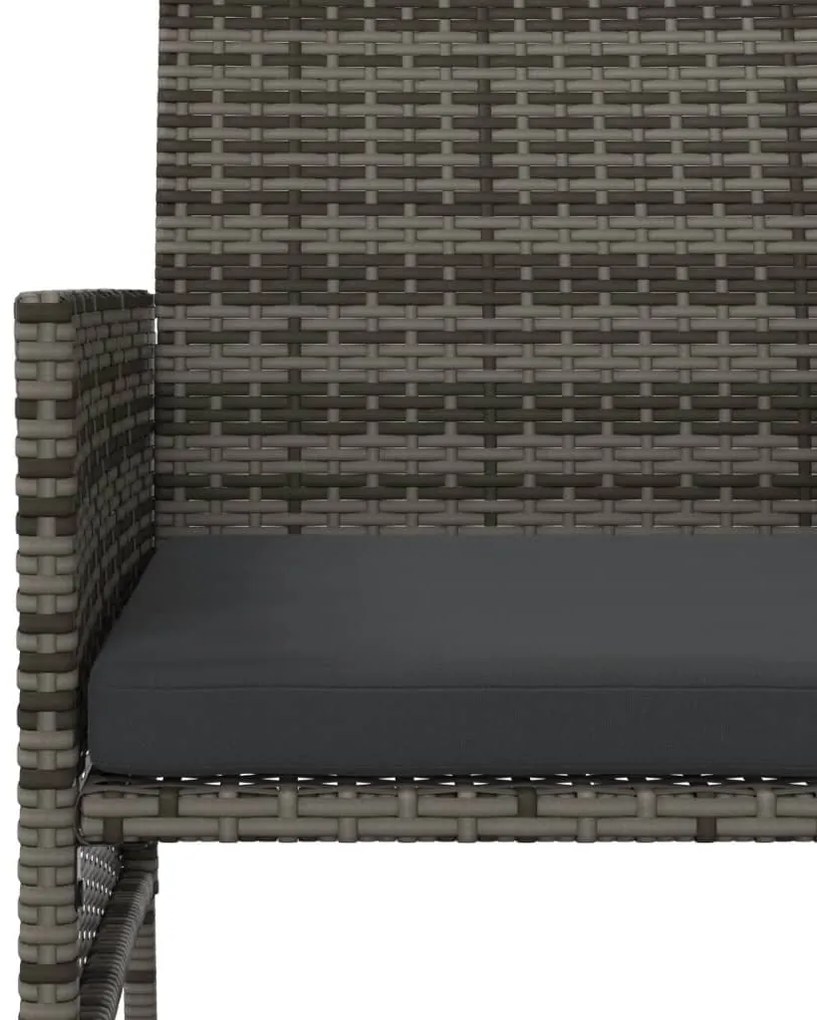 Sofá de jardim de 2 lugares com mesa e bancos vime PE cinzento