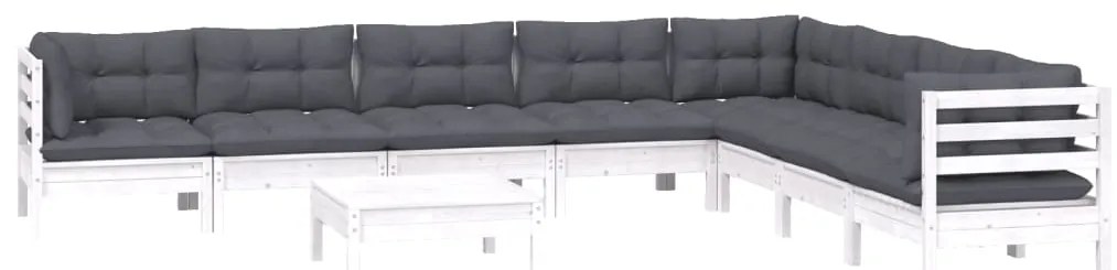 9 pcs conj. lounge de jardim c/ almofadões pinho maciço branco