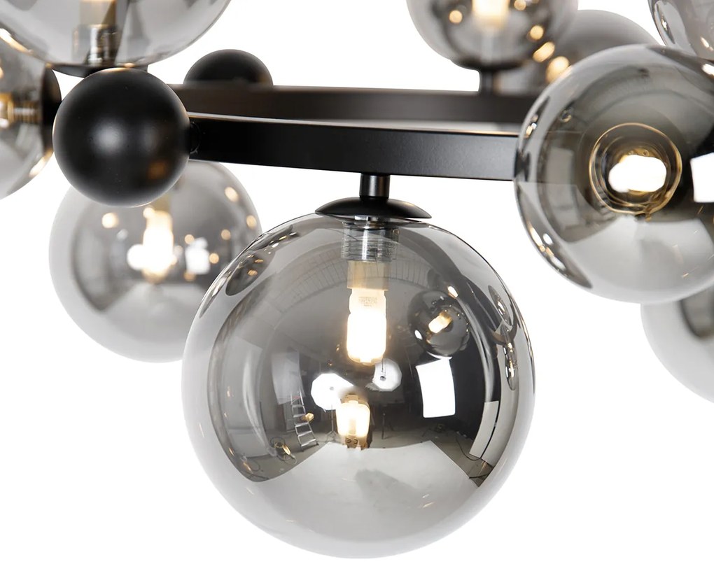 Candeeiro de suspensão Art Déco preto com vidro fumê 12 luzes - David Art Deco
