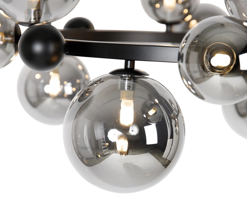 Candeeiro suspenso Art Déco preto com vidro fumê 12 luzes - David Art Deco