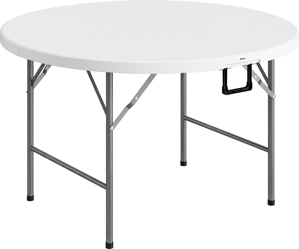 Outsunny Mesa Jardim Redonda Varanda Dobrável Aço HDPE Ø122x73 cm Branco Espaço Otimizado | Aosom Portugal