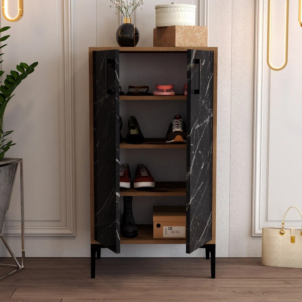 Armário para Sapatos Prag – Nogueira e Preto – 60 cm x 111 cm x 35 cm
