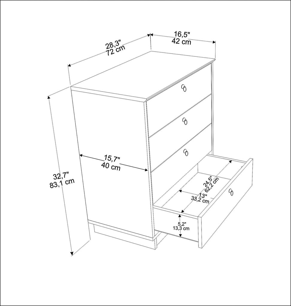 Cômoda Sahra – Branco Carvalho – 72x83,1x42 cm