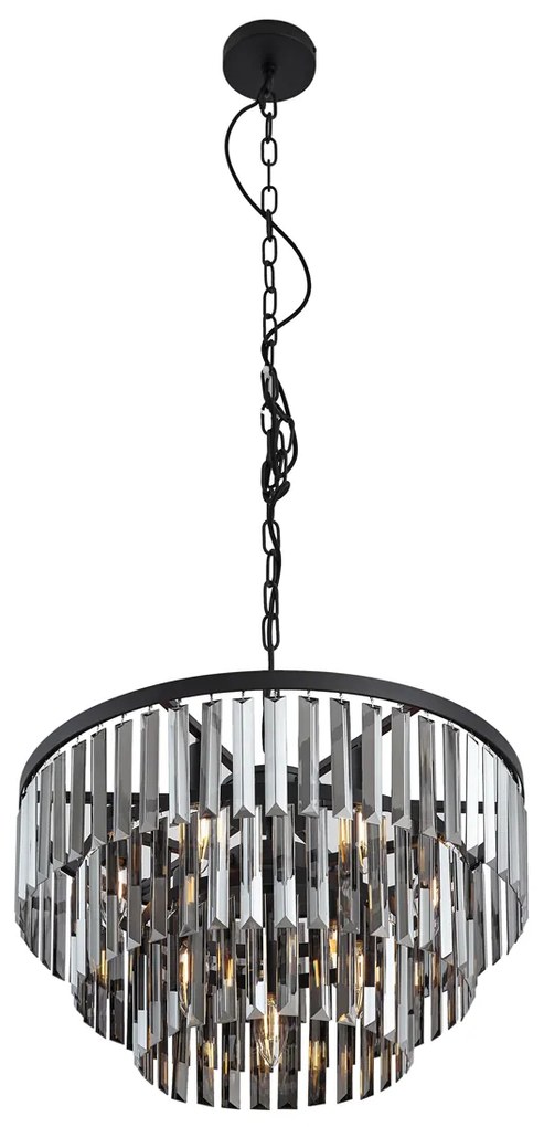Lustre moderno preto com vidro fumê 9 luzes - Amel Moderno