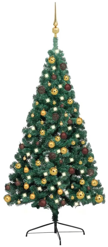 vidaXL Meia árvore Natal artificial pré-iluminada c/ bolas verde