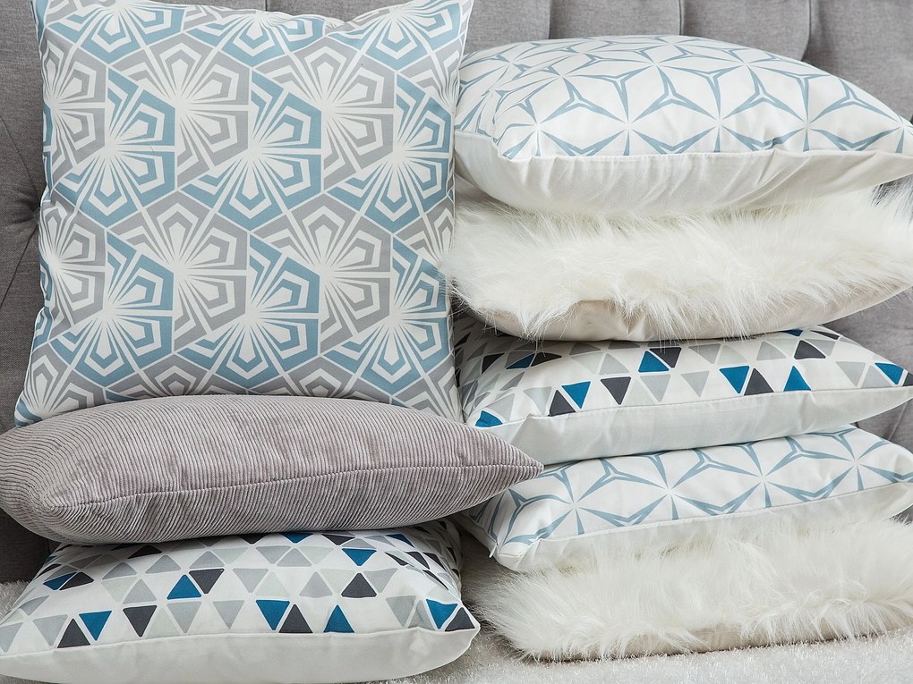 Conjunto de 2 almofadas decorativas com padrão geométrico azul e cinzento 45 x 45 cm PRIMROSE Beliani