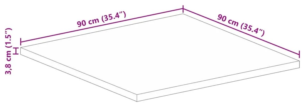 Tampo de mesa quadrado 90x90x3,8 cm mangueira maciça