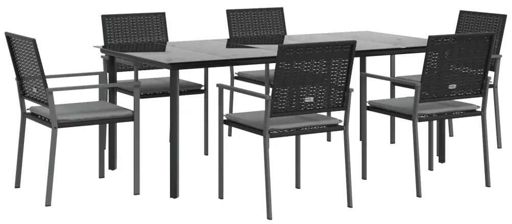 7 pcs conjunto de jantar p/ jardim c/ almofadões vime PE e aço
