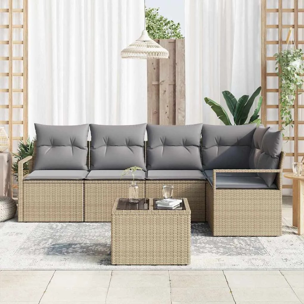 Conjunto de Sofá de Jardim com 6 Peças e Almofadas Pretas