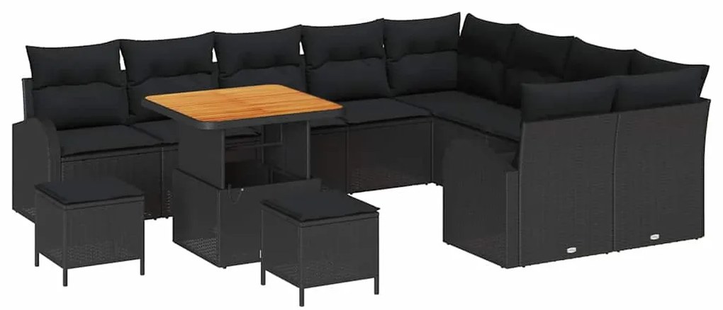 Conjunto de Sofá de Jardim com Almofadas vidaXL de 12 peças Preto Poli