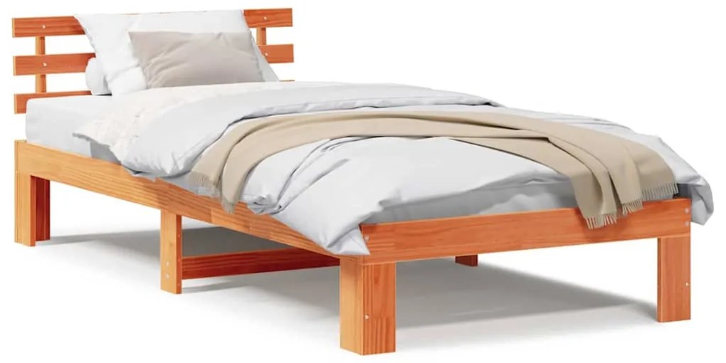 Estrutura de Cama de Madeira Castanho Encerado Madeira Maciça