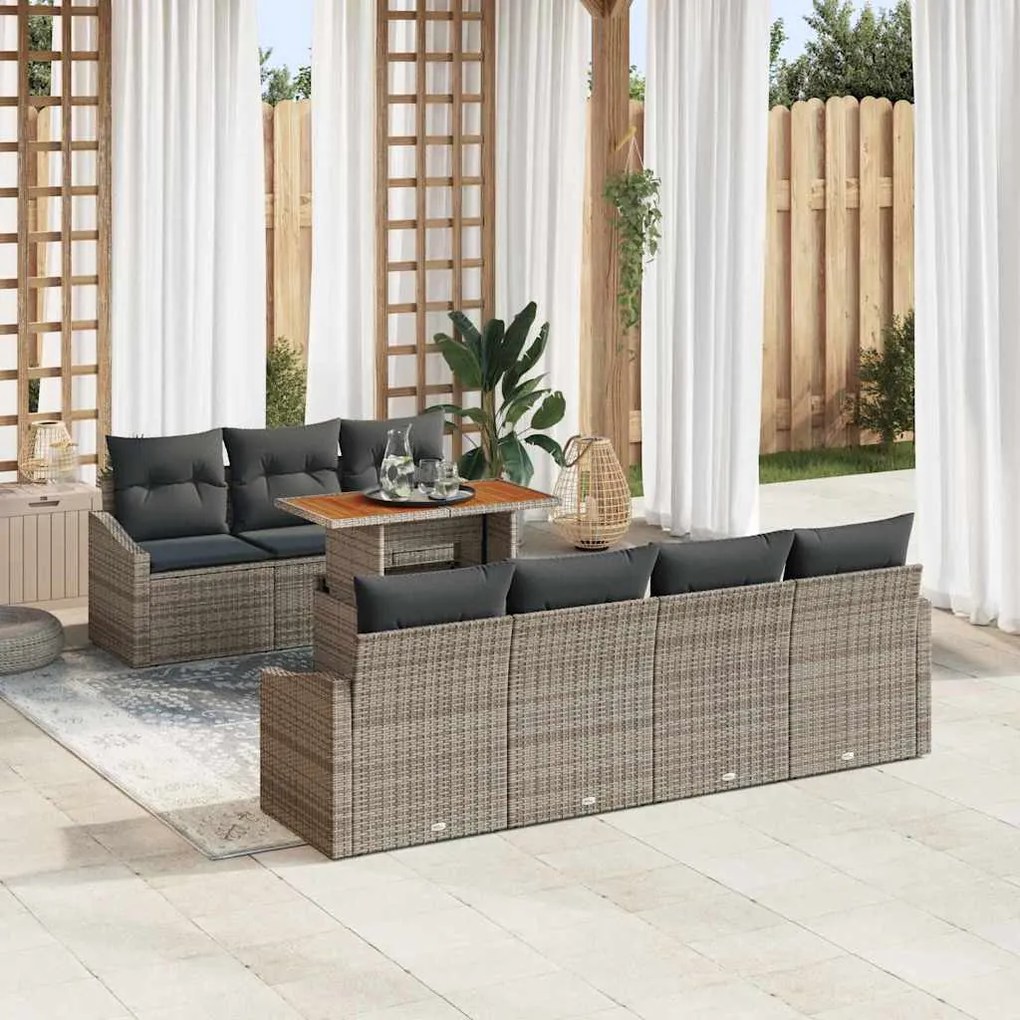 Conjunto de Sofá de Jardim de 8 Peças da com Almofadas Cinzas e Rattan