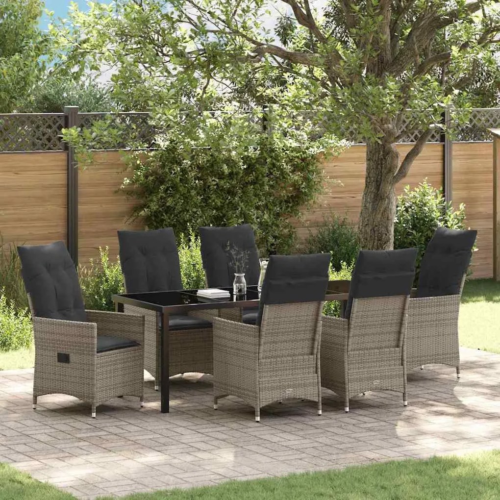 vidaXL Conjunto de Jantar para Jardim 7 pcs Cinzeto Rattan Sintético