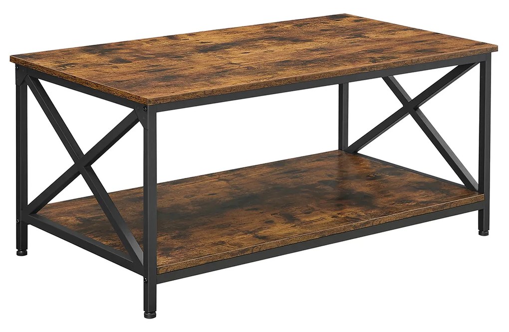 Mesa de Centro VASAGLE, Mesa de Centro com Estrutura de Aço em X e Prateleira de Armazenamento, 100 x 55 x 45 cm, Estilo Industrial de Fazenda, Marrom Rústico e Preto LCT200B01
