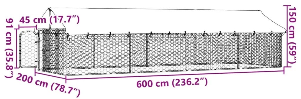 Canil de exterior com telhado 600x200x150 cm