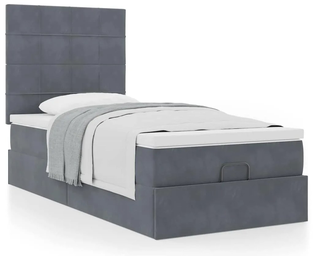 Estrutura cama otomana colchões 80x200cm veludo cinzento escuro