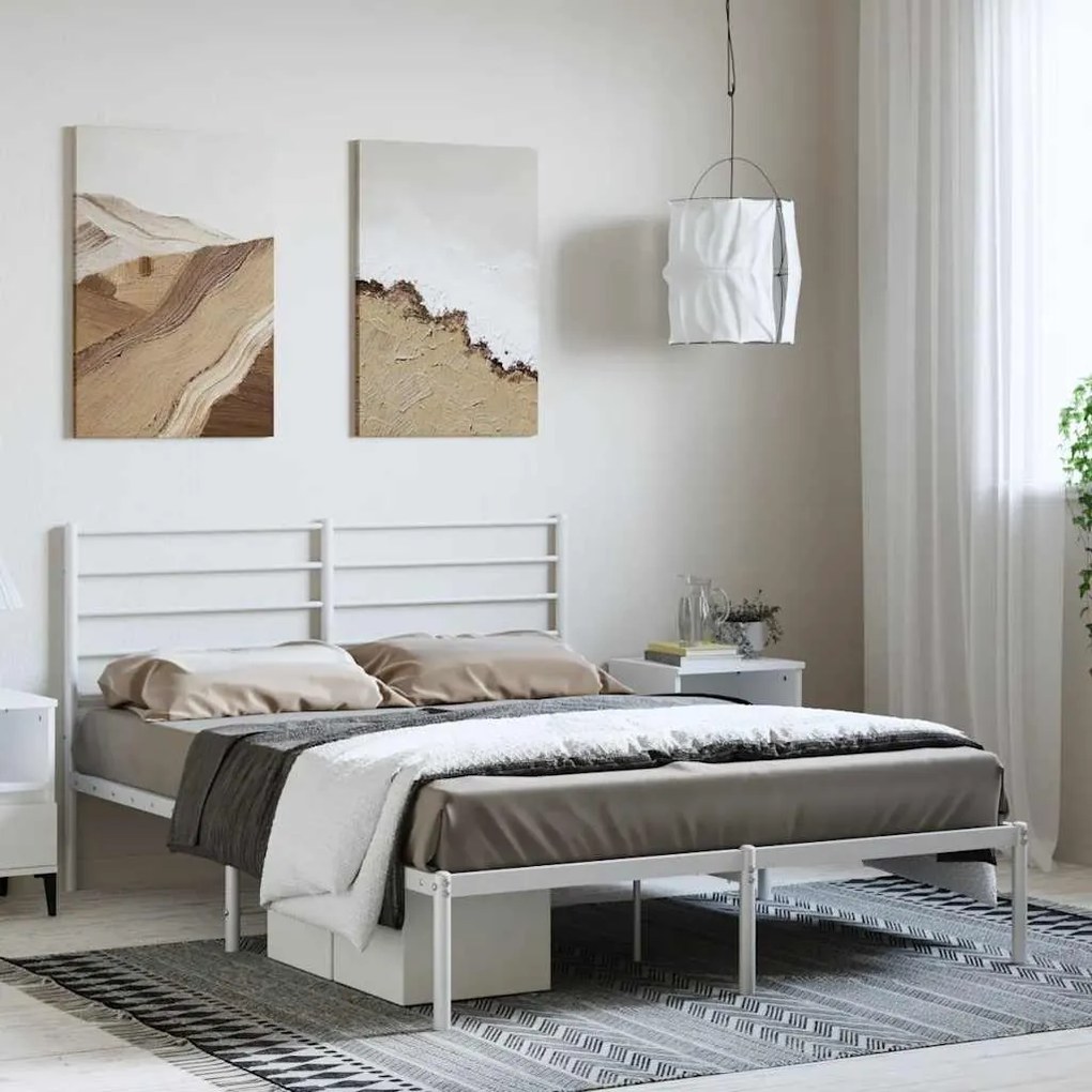 vidaXL Estrutura de cama com cabeceira 150x200 cm metal branco