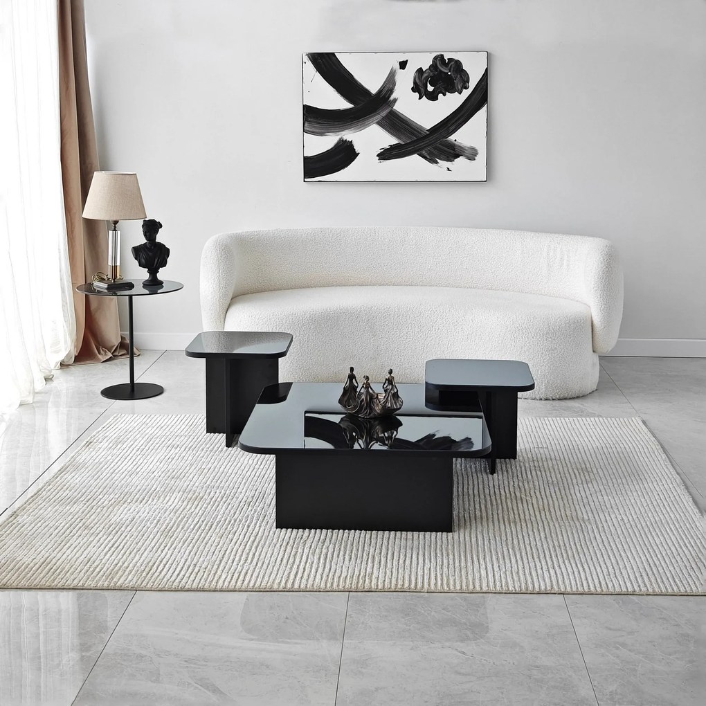 Conjunto de Mesas de Centro Jazz – Preto e Fumê – 80x30x80 cm, 40x35x4