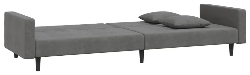 Sofá-cama 2 lugares com duas almofadas veludo cinzento-escuro