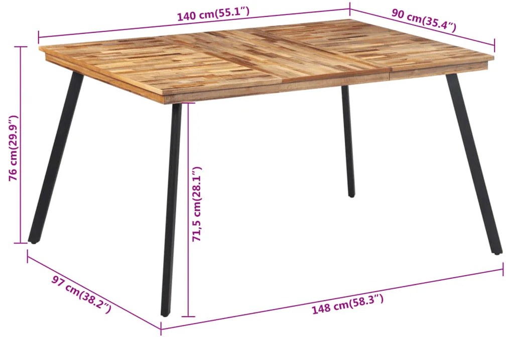 Mesa de jantar 148x97x76 cm madeira de teca maciça