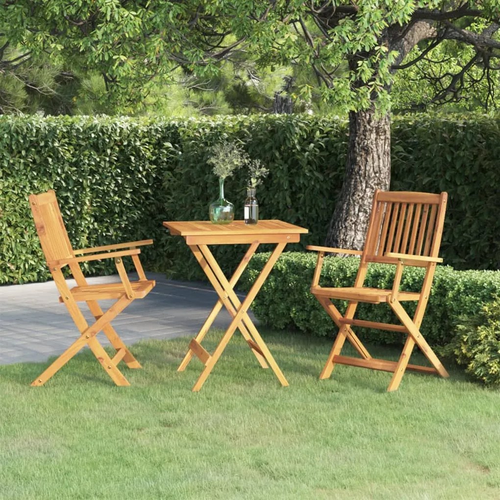 3 pcs conjunto jantar dobrável p/ jardim madeira acácia maciça