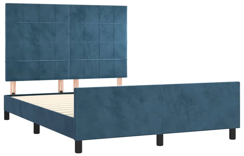 Estrutura de cama sem colchão 140x190 cm veludo azul-escuro