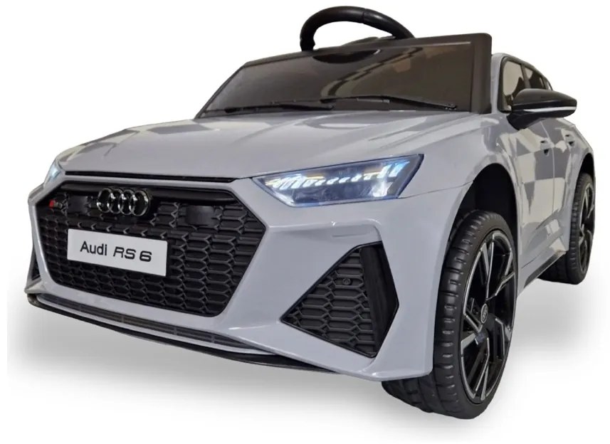 Carro elétrico para crianças Audi RS6 12v, módulo de música, assento de couro, pneus de borracha EVA Cinzento