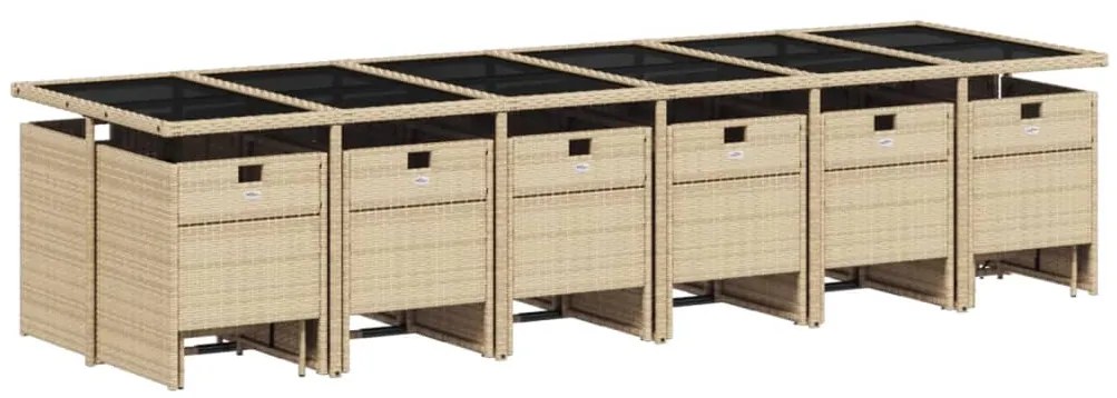 17 pcs conjunto de jantar p/ jardim c/ almofadões vime PE bege