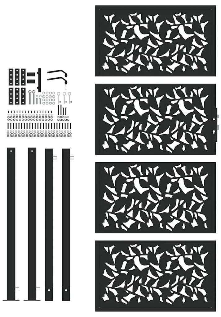 Portão de jardim 105x205 cm preto design de folha de aço