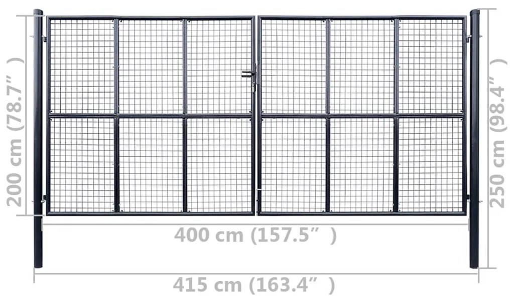 Portão de jardim em rede aço galvanizado 400x200 cm cinzento