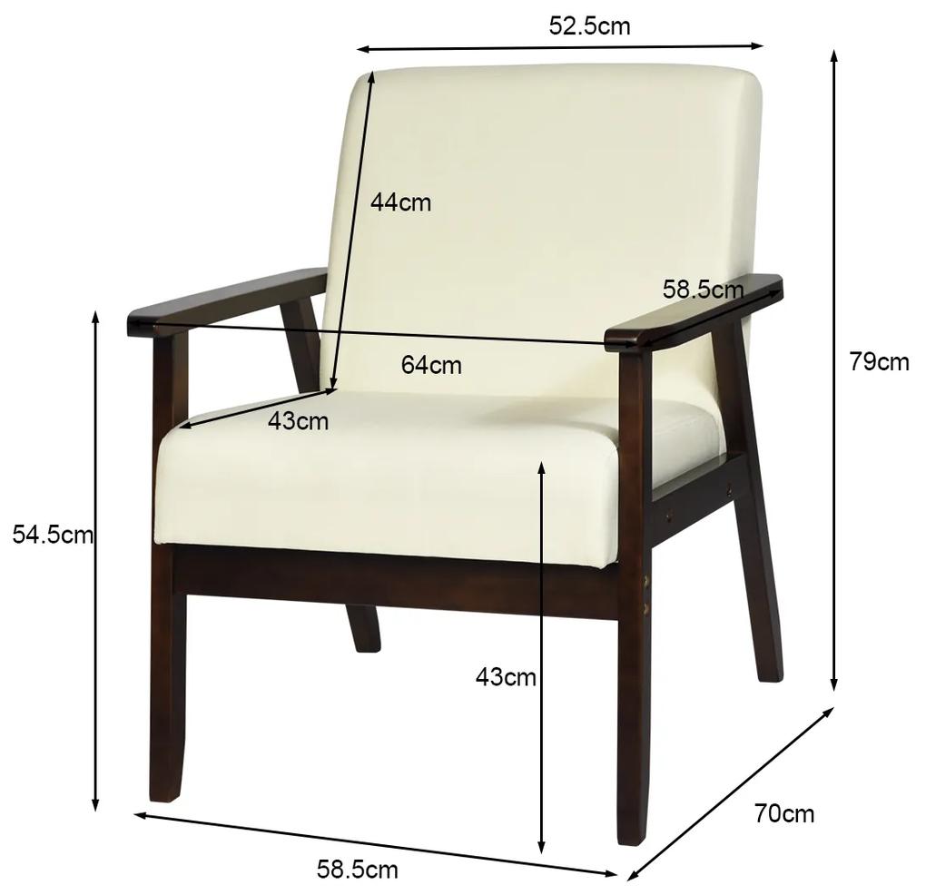Poltrona Sofá Individual Feito de Madeira Revestido em Tecido Cadeira Ergonômica com Almofada para Sala Mesa Varanda 64 cm x 70 cm x 79 cm Bege