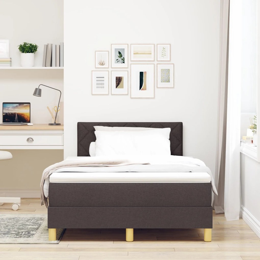 Cama Box Spring com Colchão & LED Marrom Escuro 120x200 cm Tecido