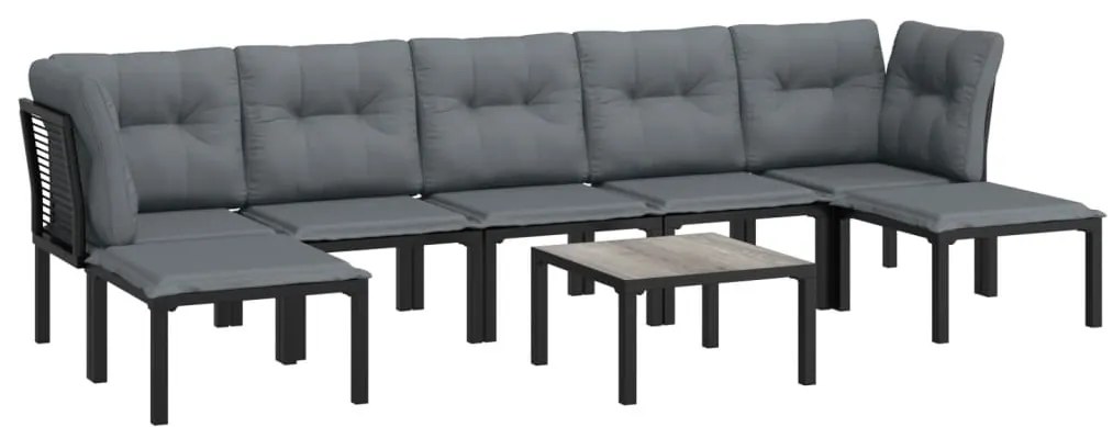 8 pcs conjunto lounge de jardim vime PE preto e cinzento