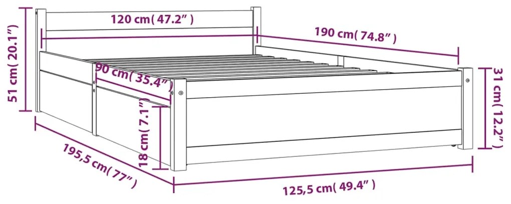 Estrutura de cama c/ gavetas 120x190 cm pequena casal