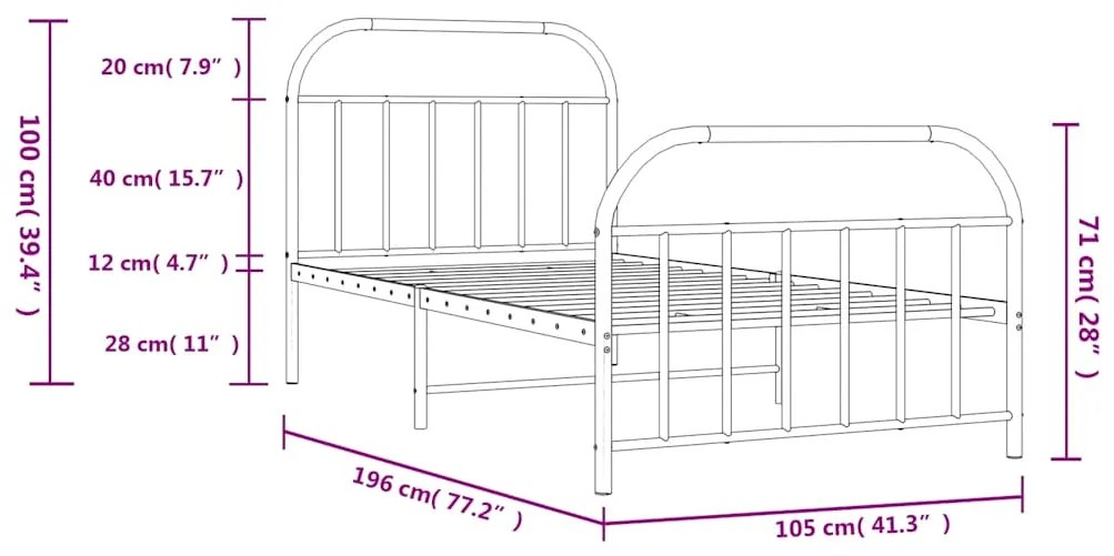 Estrutura de cama com cabeceira e pés 100x190 cm metal preto