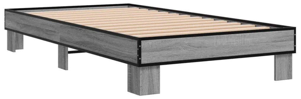 Estrutura de cama derivados de madeira e metal cinzento sonoma
