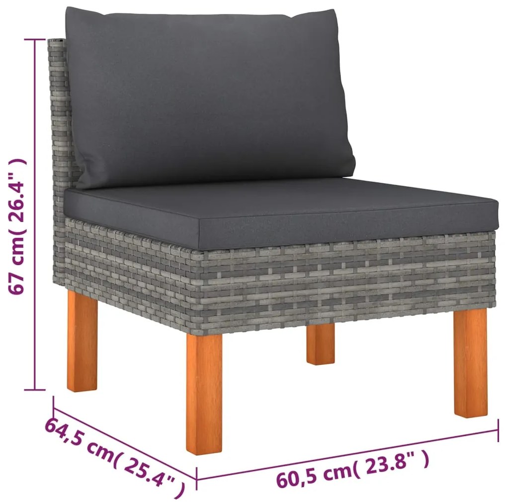 6 pcs conjunto lounge de jardim c/ almofadões vime PE cinzento