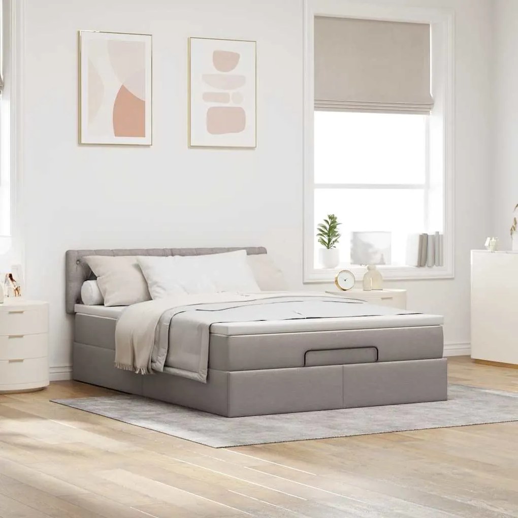 Cama otomana com colchão 140x200 cm tecido cinza