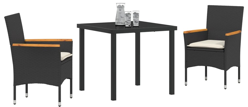Conjunto de Jantar de 3 Peças vidaXL com Almofadas Rattan Sintético Pr