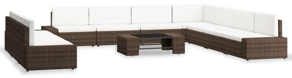 10 pcs conjunto lounge para jardim vime PE castanho