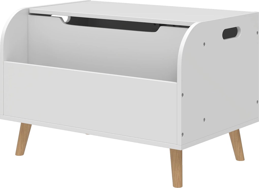 Baú para brinquedos infantis 60 x 40 x 43 cm, baú de arrumação infantil, tampa rebatível e compartimento aberto, branco